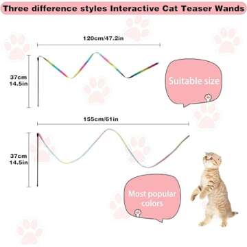 M JJYPET Cat Wand Toys, Interactive Kitten Toys for Indoor Cats,Colorful Cat Teaser Wand String for ...