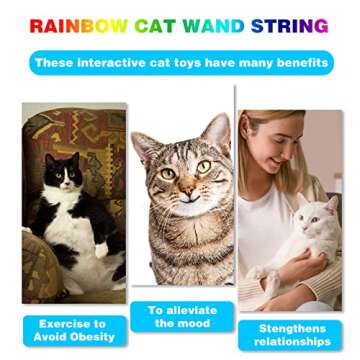 M JJYPET Cat Wand Toys, Interactive Kitten Toys for Indoor Cats,Colorful Cat Teaser Wand String for Cat Kitten Exercise Cat Stick Toy Cat Charmer-2Pcs