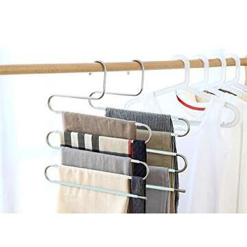 devesanter Pants Hangers Space Save Non-Slip 4 Pack S-Shape Trousers Hangers Stainless Steel Clothes Hangers Closet Storage Organizer for Pants Jeans Scarf Hanging Green