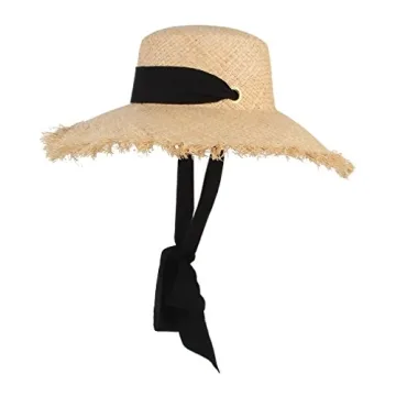GEMVIE Women's UPF 50+ Straw Sun Hat Wide Brim Floppy Fedora Straw Hat Beach Raffia Sun Hat with Chin Strap Beige