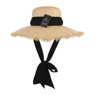 GEMVIE Women's UPF 50+ Straw Sun Hat Wide Brim Floppy Fedora Straw Hat Beach Raffia Sun Hat with Chin Strap Beige