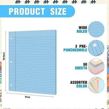 PerKoop 12 Pack 600 Sheets Lined Paper Bulk Wide Ruled 8 x 10.5 In, Loose Leaf Notebook Paper 3 Hole...