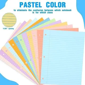 PerKoop 12 Pack 600 Sheets Lined Paper Bulk Wide Ruled 8 x 10.5 In, Loose Leaf Notebook Paper 3 Hole Punched Filler for Back School Classroom Supplies(Sweet Color)