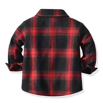 Toddler Boys Girls Flannel Shirt Jackets Toddler Plaid Long Sleeve Lapel Button Shirts Cold Weather (Red, 2-3 Years)