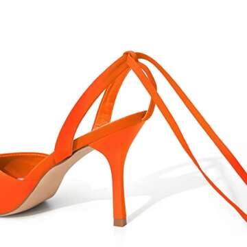 mysoft Women's Lace up Pumps Pointed Toe Dress Stiletto Heels Neon Orange