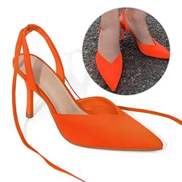 mysoft Women's Lace up Pumps Pointed Toe Dress Stiletto Heels Neon Orange