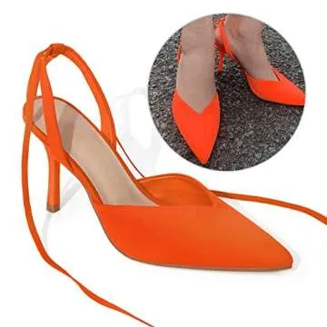 Mysoft Neon Orange Lace Up Pointed Toe Pumps for Women
