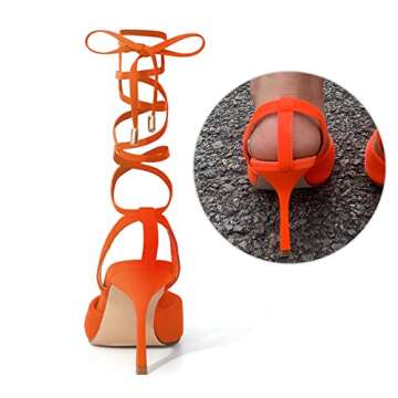 mysoft Women's Lace up Pumps Pointed Toe Dress Stiletto Heels Neon Orange