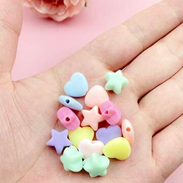 Mulutoo 300 Pcs Candy Color Acrylic Beads - Star & Heart Shapes for DIY Jewelry Craft Making