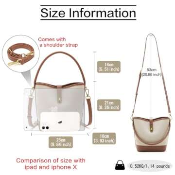 FOXLOVER Coated Canvas Bucket Crossbody Bags for Women Top-Handle Handbags Small Satchel Purse Trendy Twist Lock(Brown)