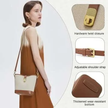 FOXLOVER Coated Canvas Bucket Crossbody Bags for Women Top-Handle Handbags Small Satchel Purse Trendy Twist Lock(Brown)