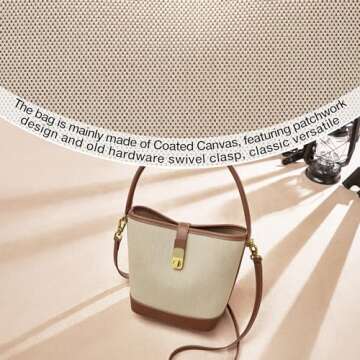 FOXLOVER Coated Canvas Bucket Crossbody Bags for Women Top-Handle Handbags Small Satchel Purse Trendy Twist Lock(Brown)