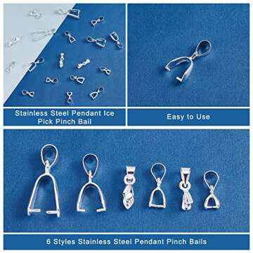 PH PandaHall 90pcs Brass Pinch Bails, 6 Sizes Pinch Clip Bail Clasp Dangle Charm Bead Pendant Connec...