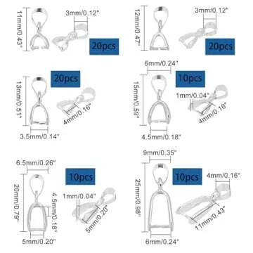 PH PandaHall 90pcs Brass Pinch Bails, 6 Sizes Pinch Clip Bail Clasp Dangle Charm Bead Pendant Connector for Necklace Jewelry DIY Craft Making, Silver, 11/12/13/15/20/25mm