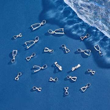 PH PandaHall 90pcs Brass Pinch Bails, 6 Sizes Pinch Clip Bail Clasp Dangle Charm Bead Pendant Connector for Necklace Jewelry DIY Craft Making, Silver, 11/12/13/15/20/25mm