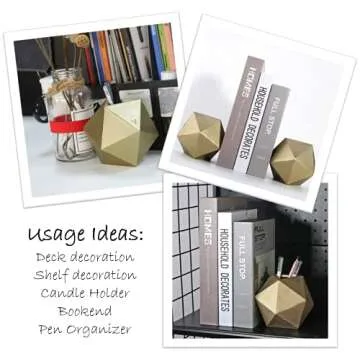 Ambipolar Geometric Decorative Ball Shaped Bookends, Modern Cast Iron Gold Bookends for Office Desk, Book Shelf, Room Decor, Home Office, Book Stand or Organizer, Set of 2