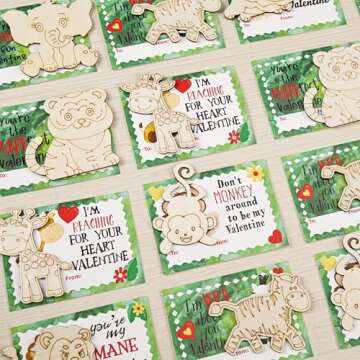 CORTUNARIO Valentines Day Gifts for Kids - 24 Pack Valentines Cards with Art Supplies Animals Wood Painting Craft Kits - for Valentine's Party Favors School Classroom Boys Girls Gifts Exchanges