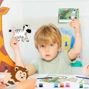 CORTUNARIO Valentines Day Gifts for Kids - 24 Pack Valentines Cards with Art Supplies Animals Wood Painting Craft Kits - for Valentine's Party Favors School Classroom Boys Girls Gifts Exchanges