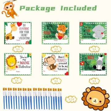 CORTUNARIO Valentines Day Gifts for Kids - 24 Pack Valentines Cards with Art Supplies Animals Wood Painting Craft Kits - for Valentine's Party Favors School Classroom Boys Girls Gifts Exchanges