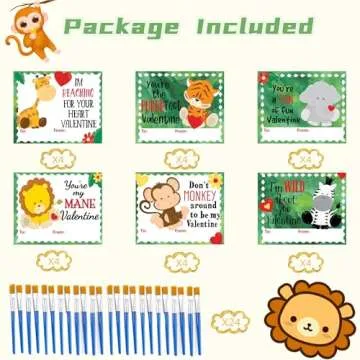 CORTUNARIO Valentines Day Gifts for Kids - 24 Pack Valentines Cards with Art Supplies Animals Wood Painting Craft Kits - for Valentine's Party Favors School Classroom Boys Girls Gifts Exchanges