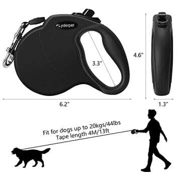 Lyderpet Dog Leash Retractable for Medium/Small Dogs, All Black Retractable Leash Lightweight for Walking Dog, Easy to Lock and Hold