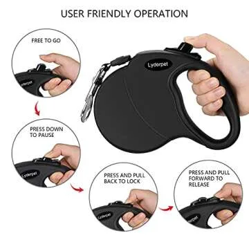 Lyderpet Dog Leash Retractable for Medium/Small Dogs, All Black Retractable Leash Lightweight for Walking Dog, Easy to Lock and Hold