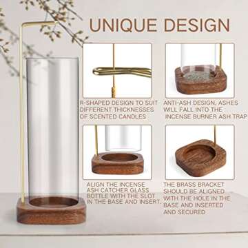 YHAOEN Incense Holder, Insence- Stick Holder [Anti-Ash Flying] with Removable Glass Ash Catcher Mess-Free Incense Burner Holder, Incense Stick Holder for Home Decor Yoga Spa, Unique Incense Burner