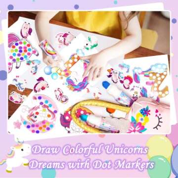 weirtoya Dot Markers Set with 10 Colors Dot Markers Unicorn Tote Bag Stickers Stamps Coloring Book, 50 pcs Unicorns Gifts For Girls Birthday Gifts Dot Art Supplies… (Unicorns)