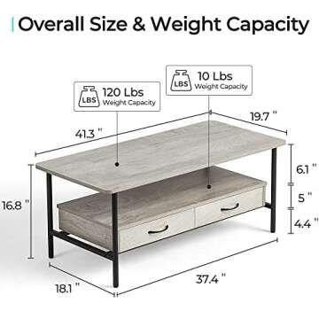 LINSY HOME Coffee Table with Storage and Drawers