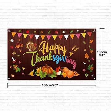 FEPITO Happy Thanksgiving Banner Extra Large Give Thanks Banner 70In X 41 In, Fall Banner Thanksgivi...