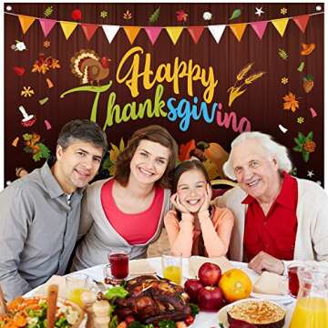 FEPITO Happy Thanksgiving Banner Extra Large Give Thanks Banner 70In X 41 In, Fall Banner Thanksgiving Turkey Pumpkin Maple Leaves Banner for Thanksgiving Decorations Fall Party Outdoor Indoor Décor