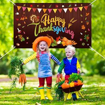FEPITO Happy Thanksgiving Banner Extra Large Give Thanks Banner 70In X 41 In, Fall Banner Thanksgiving Turkey Pumpkin Maple Leaves Banner for Thanksgiving Decorations Fall Party Outdoor Indoor Décor