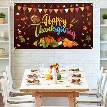 FEPITO Happy Thanksgiving Banner Extra Large Give Thanks Banner 70In X 41 In, Fall Banner Thanksgiving Turkey Pumpkin Maple Leaves Banner for Thanksgiving Decorations Fall Party Outdoor Indoor Décor
