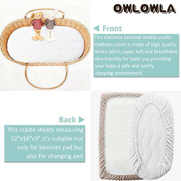 Owlowla Bassinet Sheet Set,Ultra Soft Minky Cradle Sheets Universal Fitted Bassinet Pad/Mattress for Baby Boys Girls(Ivory/Khaki)