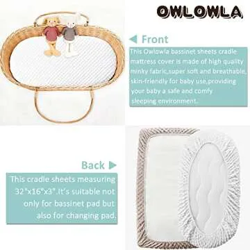 Owlowla Bassinet Sheet Set,Ultra Soft Minky Cradle Sheets Universal Fitted Bassinet Pad/Mattress for Baby Boys Girls(Ivory/Khaki)