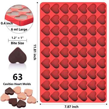 Heart Silicone Molds, 63 Large Heart Chocolate Mold for Baking Candy Gummy Jelly, Lovely Heart Shape...