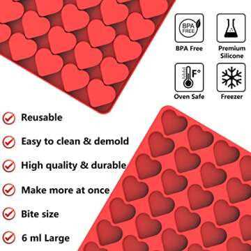 Heart Silicone Molds, 63 Large Heart Chocolate Mold for Baking Candy Gummy Jelly, Lovely Heart Shaped Chocolate Molds, Heart Candy Mold for Birthday & Valentine's Day Gifts for Women Men Lovers