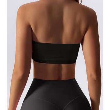 Boudaner Women’s Padded Bandeau Sports Tube Top Bra Strapless Wireless Solid Seamless Yoga Workout Bralette Black