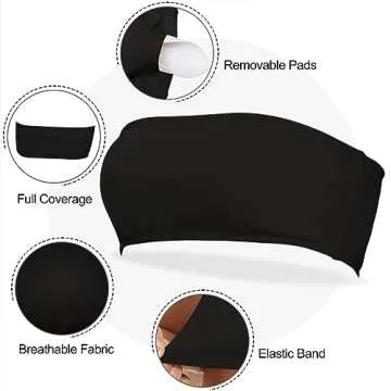 Boudaner Women’s Padded Bandeau Sports Tube Top Bra Strapless Wireless Solid Seamless Yoga Workout Bralette Black