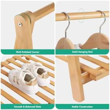 Jotsport Small Clothes Rack Kids Dress Up Storage for Playroom, Toddlers Bedroom, Bamboo Child Garment Rack with Storage Shelf, Kids Clothing Rack Costumes Organizer