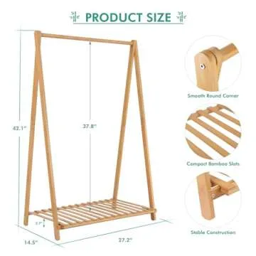 Jotsport Small Clothes Rack Kids Dress Up Storage for Playroom, Toddlers Bedroom, Bamboo Child Garment Rack with Storage Shelf, Kids Clothing Rack Costumes Organizer