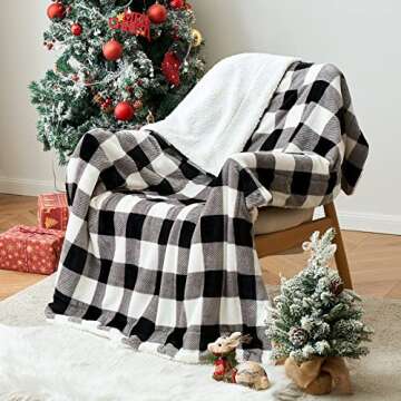 MIULEE Buffalo Plaid Sherpa Fleece Throw Blanket Checkered Flannel Fluffy Soft Reversible Microfiber Christmas Blanket Lightweight Fuzzy and Warm Checker Blanket for Bed Couch 50"x 60" Black/White