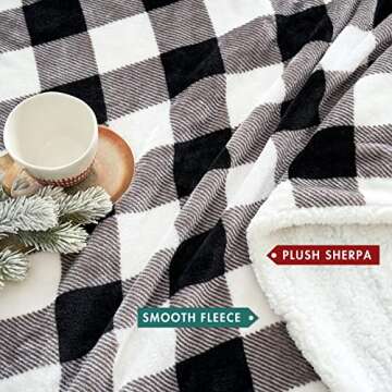 MIULEE Buffalo Plaid Sherpa Fleece Throw Blanket Checkered Flannel Fluffy Soft Reversible Microfiber Christmas Blanket Lightweight Fuzzy and Warm Checker Blanket for Bed Couch 50"x 60" Black/White
