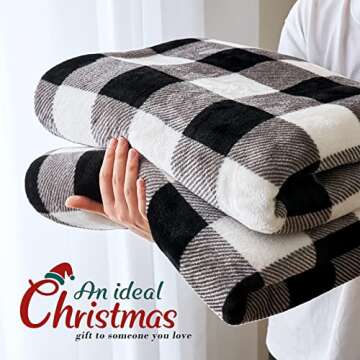 MIULEE Buffalo Plaid Sherpa Fleece Throw Blanket Checkered Flannel Fluffy Soft Reversible Microfiber Christmas Blanket Lightweight Fuzzy and Warm Checker Blanket for Bed Couch 50"x 60" Black/White