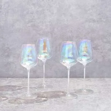 The Wine Savant Iridescent Crystal Glasses - Crystal Luster Radiance Set of 4-17.5 oz Rainbow Colored Stemware Glassware - Red & White Wine Durable Pearl Color Champagne Glasses, An Ethereal Shine