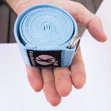 Yoga Strap Best for Stretching - 6 Colors Instructional Video - Durable Cotton with Metal D-Ring - by FitLifestyleCo