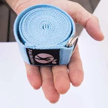 Yoga Strap Best for Stretching - 6 Colors Instructional Video - Durable Cotton with Metal D-Ring - by FitLifestyleCo