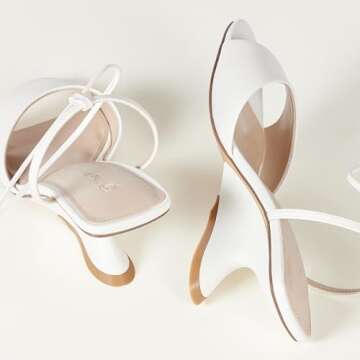 The Drop Women's Phoenix Lace Up Sculpted Heeled Sandal, White, 8.5