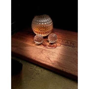 Golf Ball Shaped Whiskey Chillers, Single Whiskey Glass & Storage Bag - Non Lead Crystal Whiskey Stones for Chilling Vodka, Whiskey & Scotch - Fun Cocktail Glasses - Golf Drinking Accessories