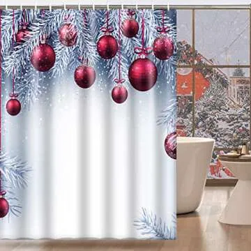 Christmas Balls Silver Snow Shower Curtain Set - Emvency